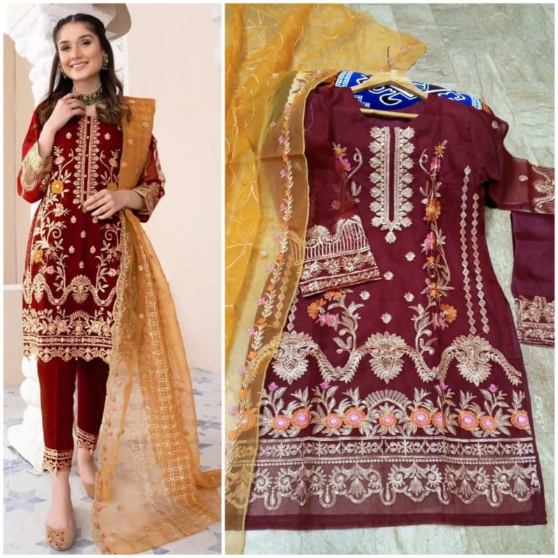Heavy Embroidered Shirt with Embroidered Trouser & Embroidered Dupatta 3PCs

Maroon