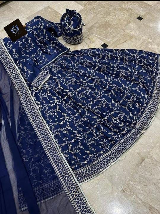 4 Piece Embroidered Top With Long Flare Embroidery Skirt And Four Side Border Embroidered Dupatta With Eidi Potli