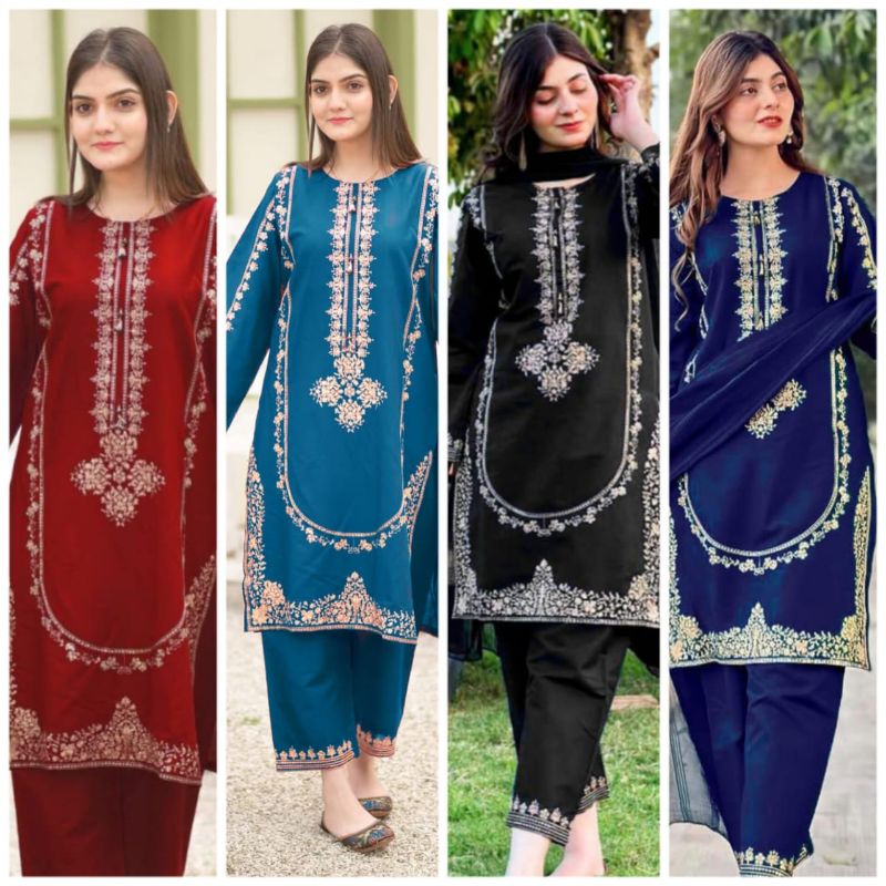 Round Sequence Embroidered on Shirt,Sleeves,Border With Seq Embroidered Trouser 3Pcs