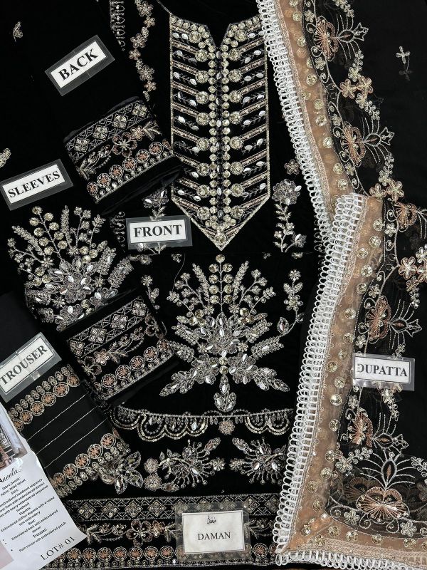 Velvet Embroidered Hand Embellished Luxury Unstitched 3Pc✓
