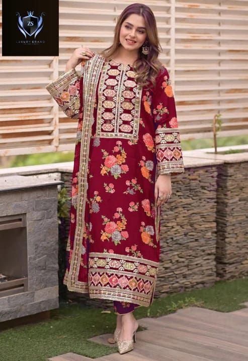 💫 Sequence Patched Embroidered Neck, Sleeves, and Daman  
🎨 Printed Trouser and Dupatta – 3PCs Set