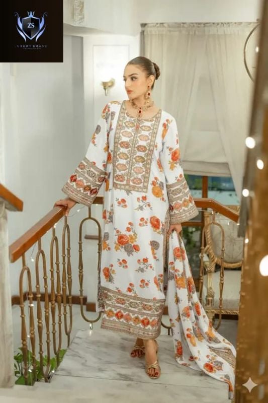 💫 Sequence Patched Embroidered Neck, Sleeves, and Daman  
🎨 Printed Trouser and Dupatta – 3PCs Set