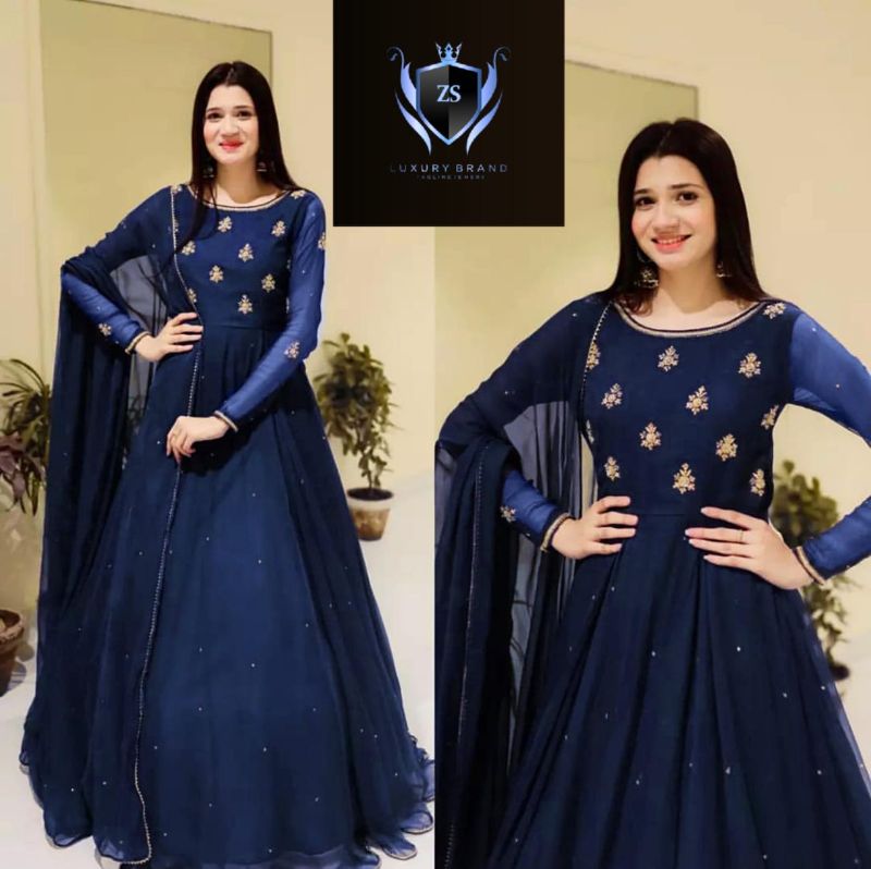 Neck & Sleeves Embroidered with Lace and front & Back Pearls Attached  Maxi with Pearls Dupatta 3Pcs