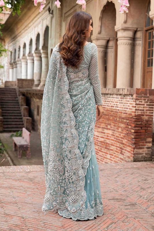 Net Saree Embroidered Hand Embellished Luxury Unstitched 3Pc✓