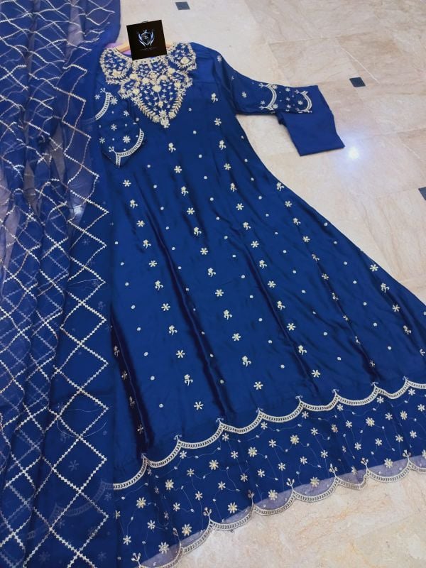 Heavy Neck,Border Embroidery With Handwork Long Maxi With Full Emb Dupatta 3Piece