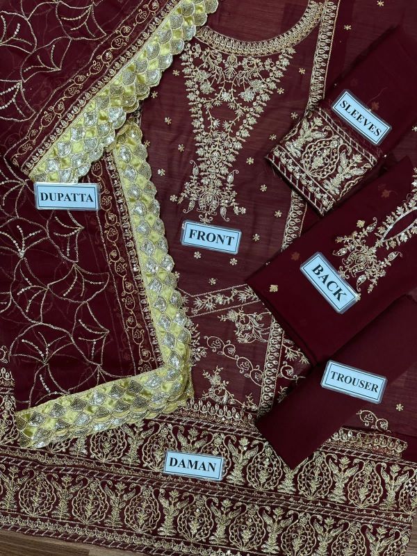 Chiffon Work Sequence Unstitched 3Pc Suit With Malai Trouser