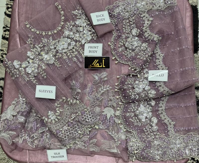 Net Saree Embroidered Sequence Hand Embellished Luxury Unstitched💜