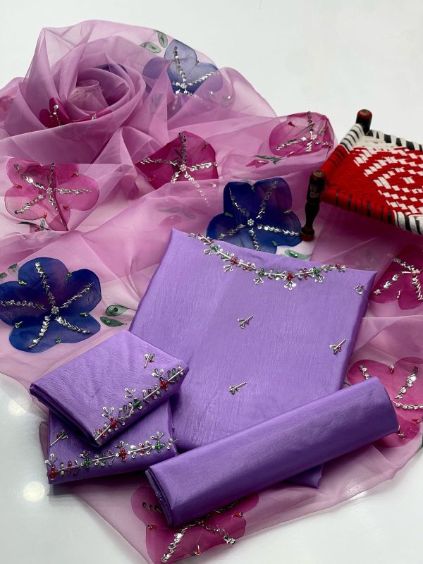 Indian Organza Fabric HandWork Brush Painted & Zarri Work Dupatta (13 Bunches Dupatta)🅰️