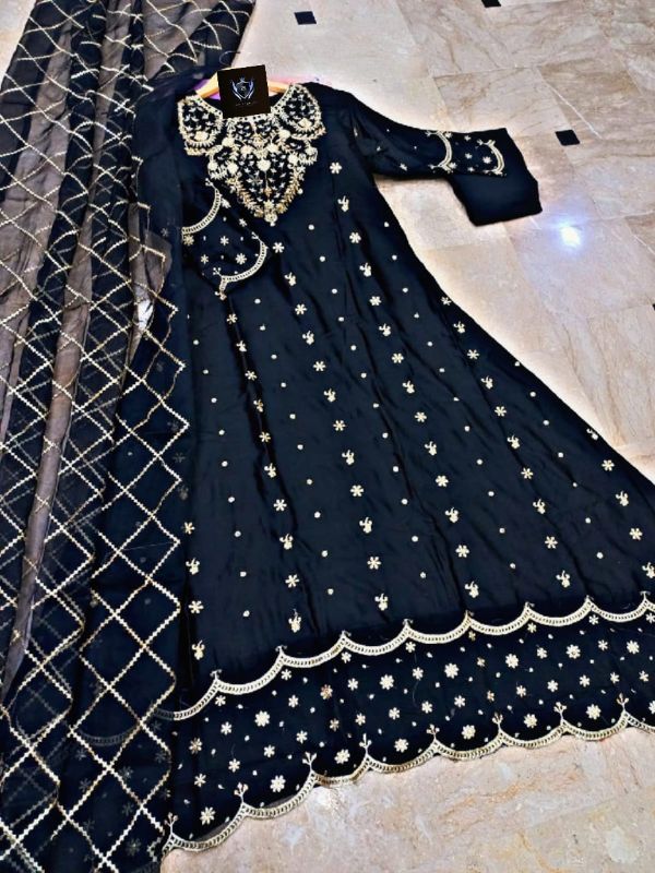 Heavy Neck,Border Embroidery With Handwork Long Maxi With Full Emb Dupatta 3Piece