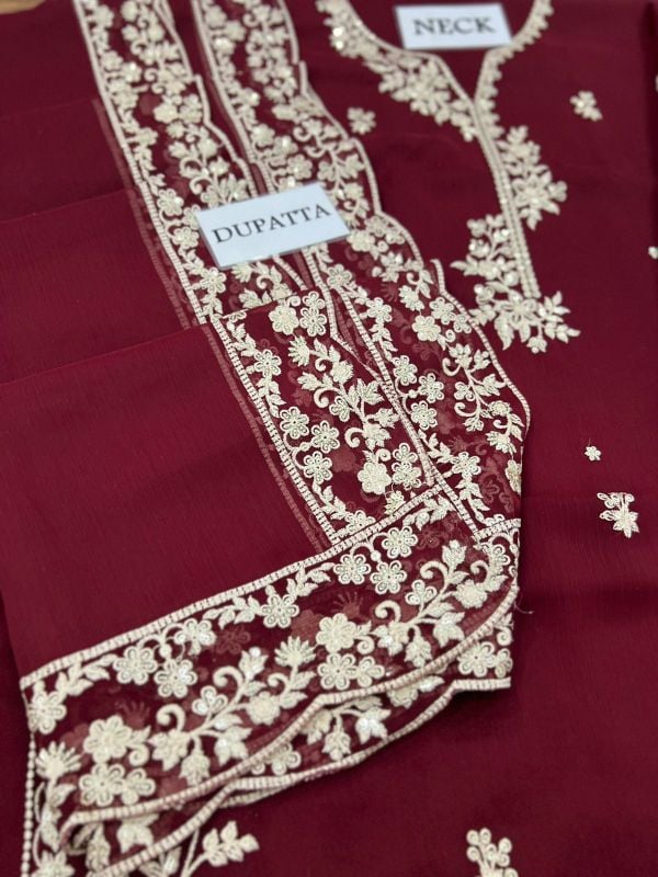 Chiffon Embroidered Sequence Unstitched 3Pc✓