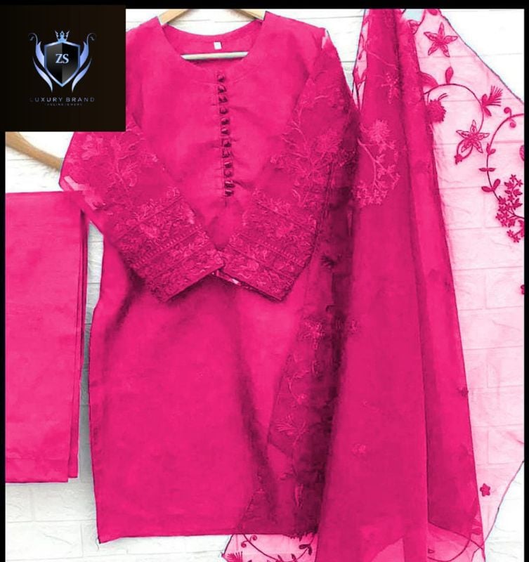 3PCs Embroidery Shirt With Embroidered Dupatta