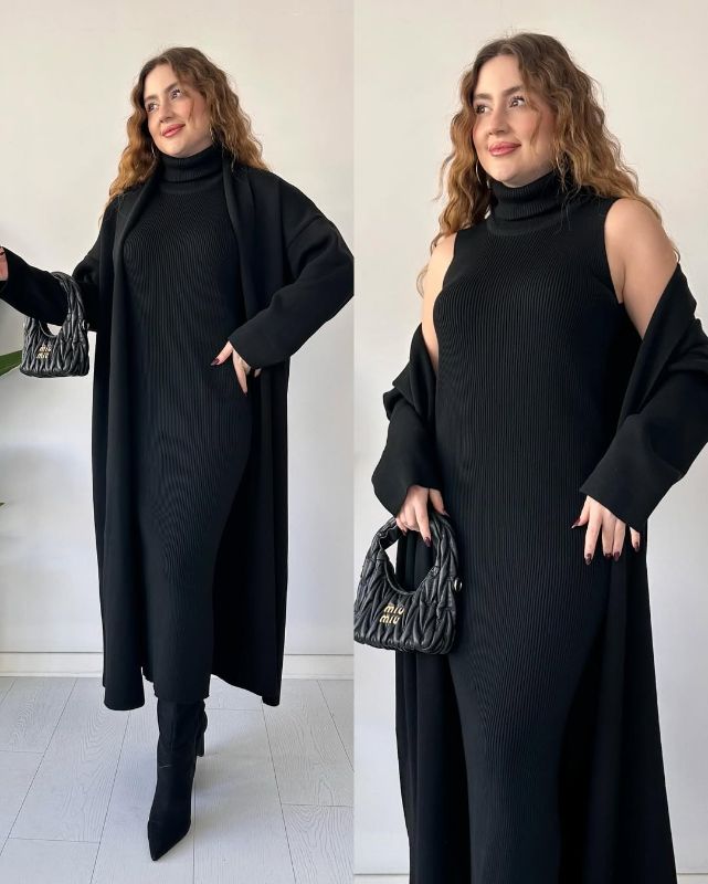 🔥 Body Fitted Long Highneck with Upper Long Drop Shoulder Coat (2PCs)