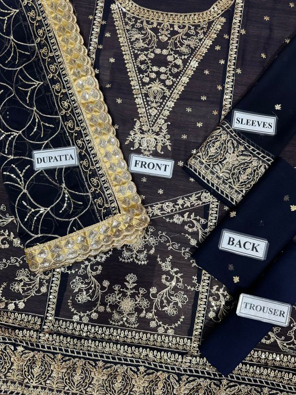 Chiffon Work Sequence Unstitched 3Pc Suit With Malai Trouser