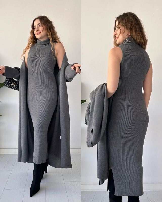🔥 Body Fitted Long Highneck with Upper Long Drop Shoulder Coat (2PCs)