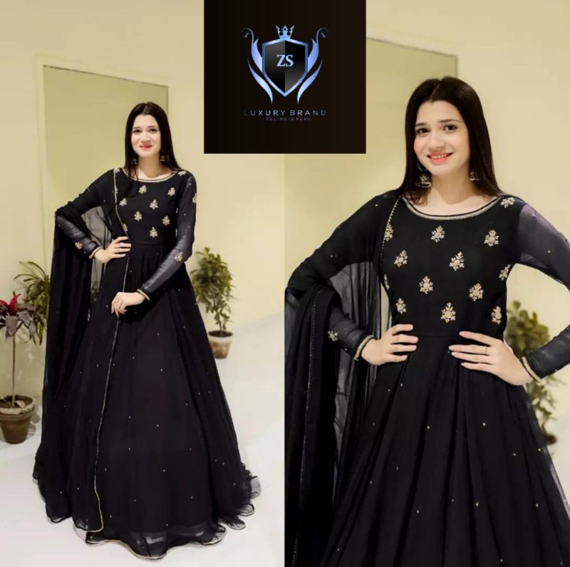 Neck & Sleeves Embroidered with Lace and front & Back Pearls Attached  Maxi with Pearls Dupatta 3Pcs