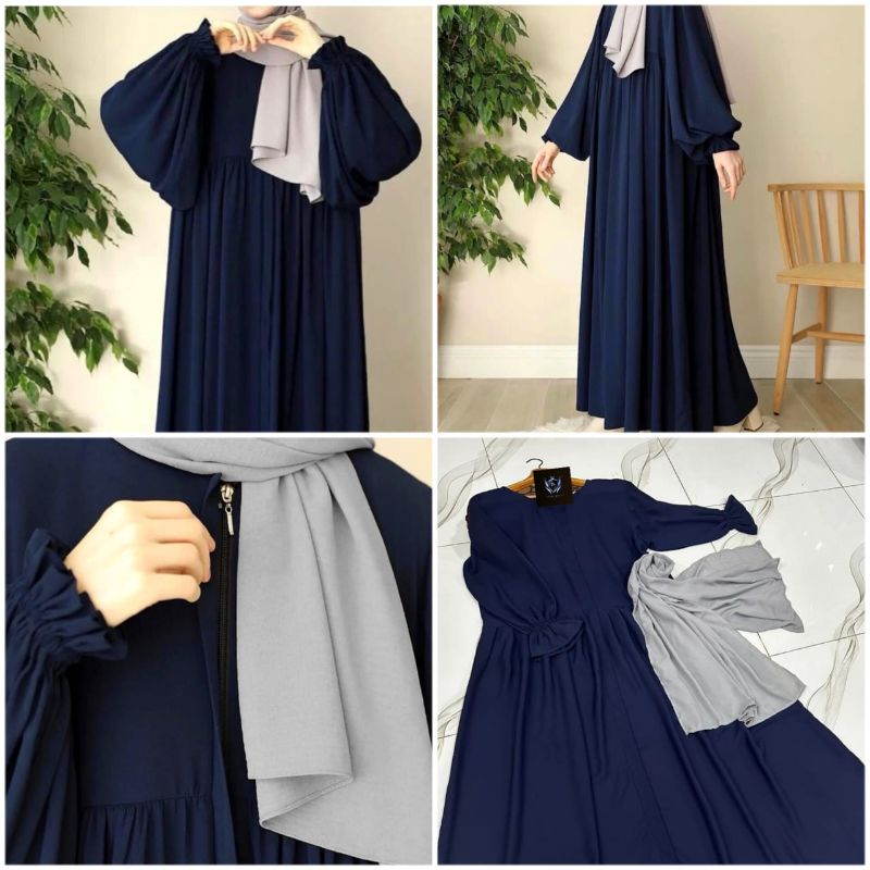 💙 Front Platted Gum Zip Sleeves Punch Abaya With Stoller💙
