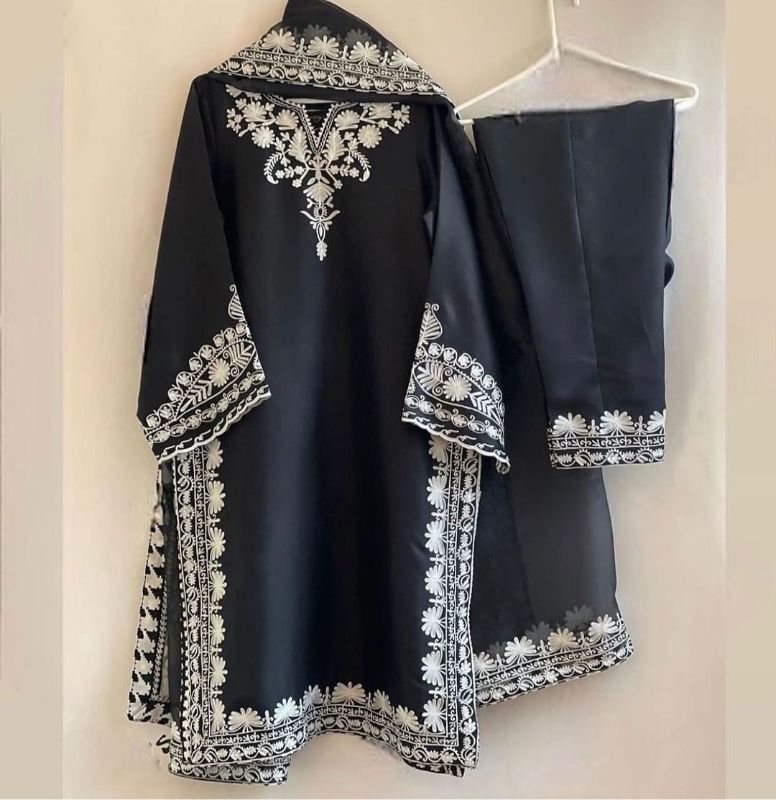 Neck, Sleeves Daman Embroidered with Embroidered Trouser and Dupatta 3PCs