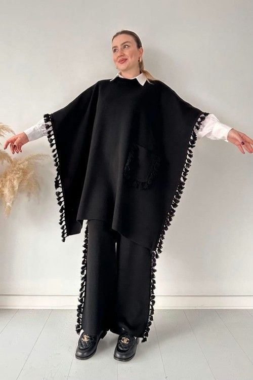 Open Shawl Style Lace Work 2-Pcs Winter Co-Ord Set ❄️
