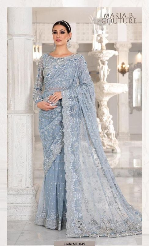 Net Saree Embroidered Hand Embellished Luxury Unstitched 3Pc®✓
Maria.B
