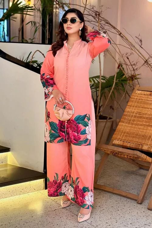 💐 Digital Front & Back Floral Print Co-Ord Set – 2PCs 💐