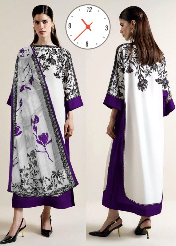 Front & Back Long Baggy Digital Printed Shirt With Printed Trouser Dupatta 3Piece