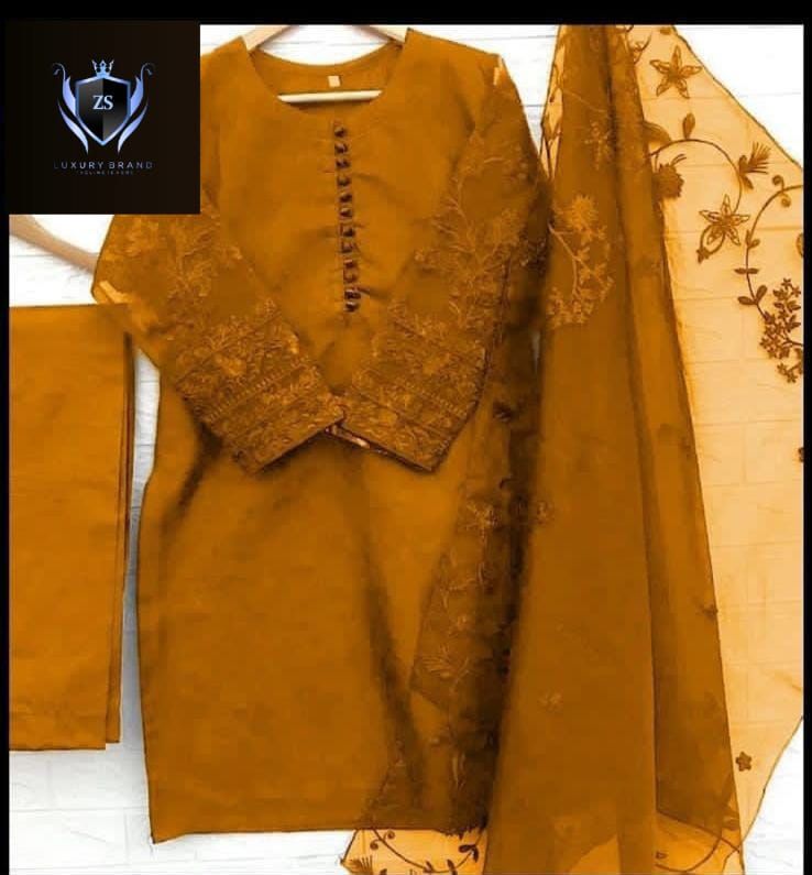 3PCs Embroidery Shirt With Embroidered Dupatta