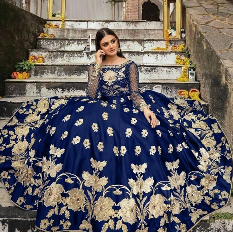 Embroidery Organza Sleeves Top + Matching Pearl Embroidered Long Flare Skirt👗  
2-Piece Elegant Set