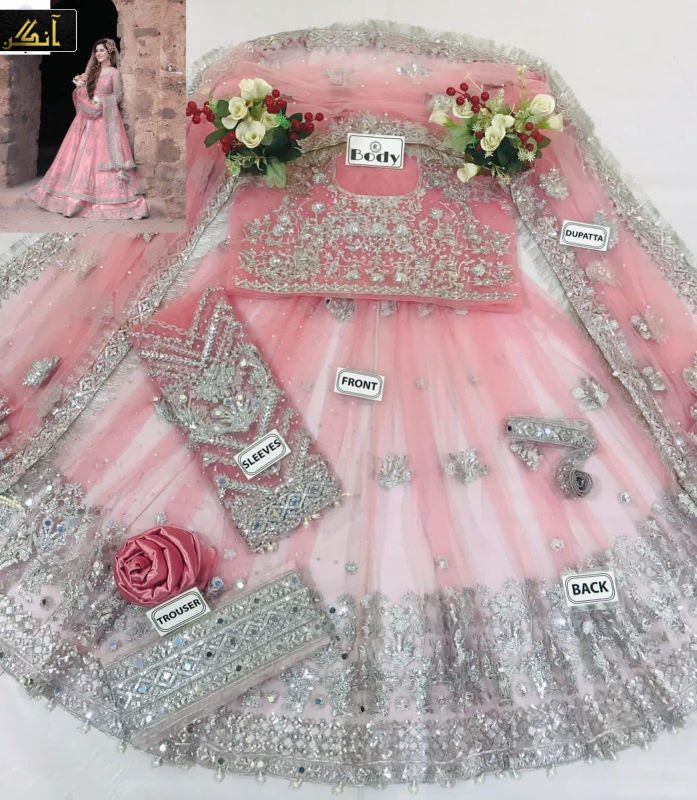 Heavy Zari Work Embroidery 🧵 With Sequence Work & Cutwork Daman & Stone Hand Work