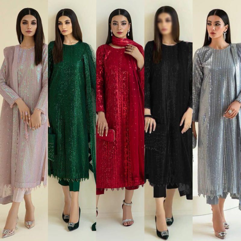 Chiffon Embroidered & Sequence Unstitched 3Pc✓