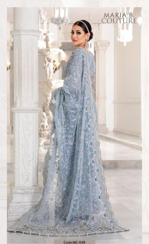Net Saree Embroidered Hand Embellished Luxury Unstitched 3Pc®✓
Maria.B