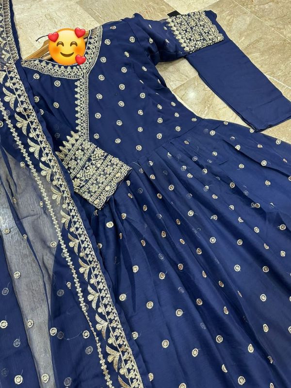Angrakha Style Embroidered Maxi with Dupatta – 3PCs