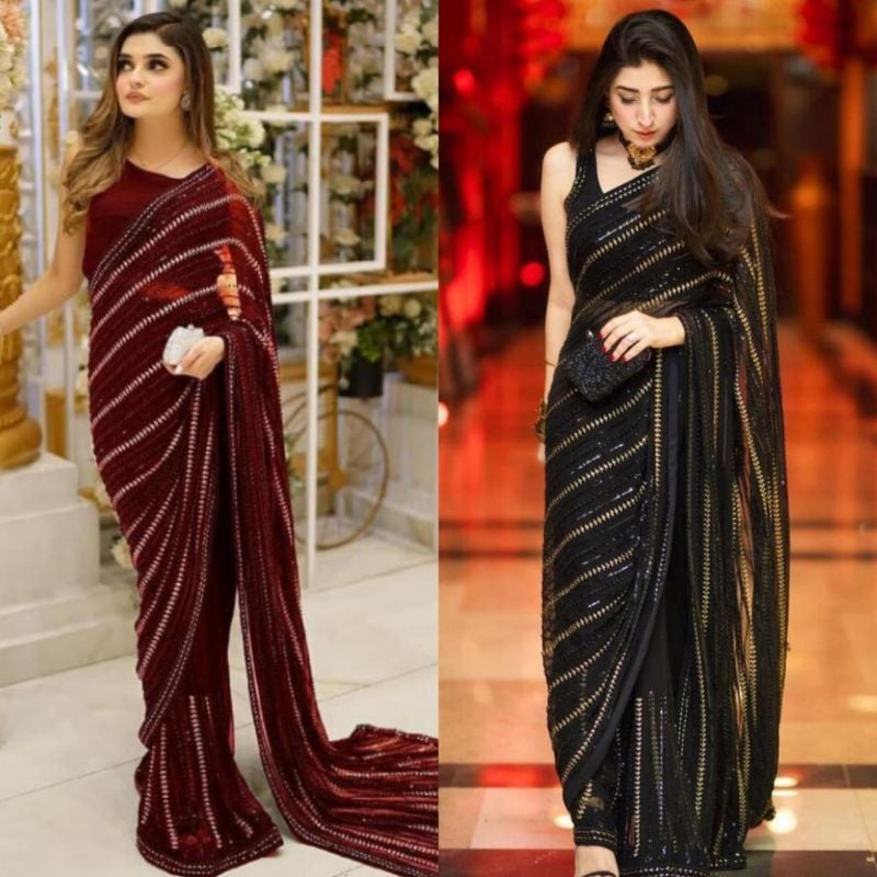 Chiffon Embroidered Saree Unstitched
