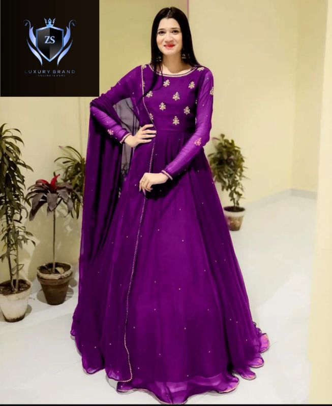 Neck & Sleeves Embroidered with Lace and front & Back Pearls Attached  Maxi with Pearls Dupatta 3Pcs