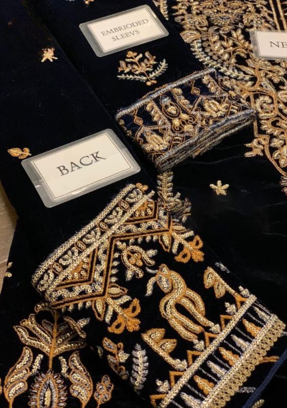 Velvet Embroidered Sequence Hand Embellished Luxury Unstitched 3Pc✓