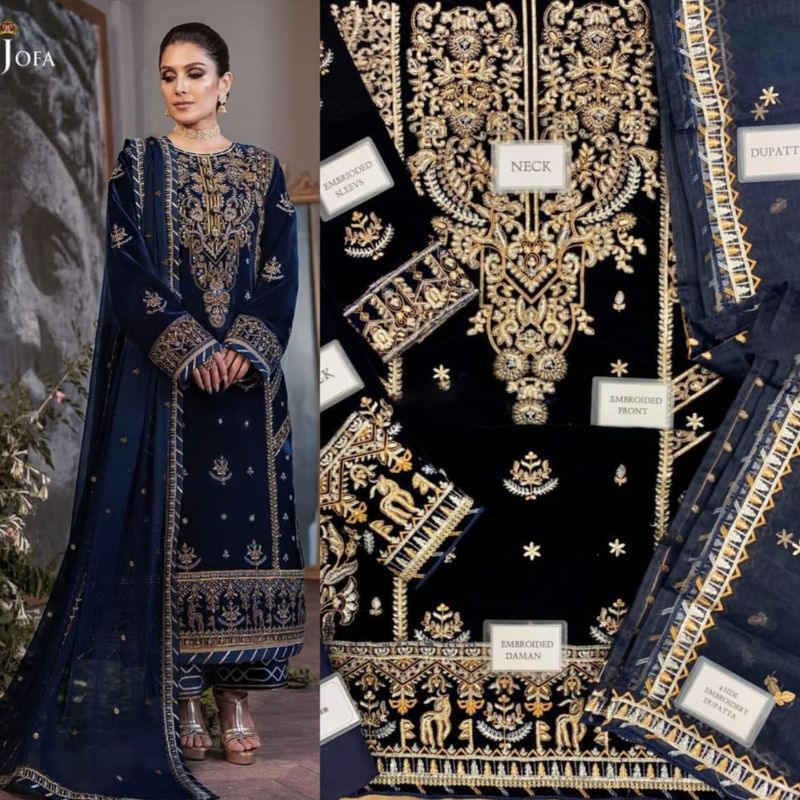 Velvet Embroidered Sequence Hand Embellished Luxury Unstitched 3Pc✓