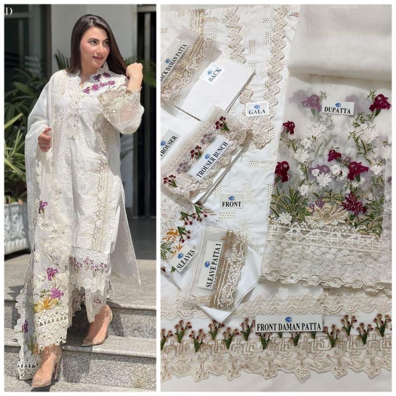 Lawn Fully Heavy  Embroidered Scifflie Front With Heavy Embroidered Neck Lace