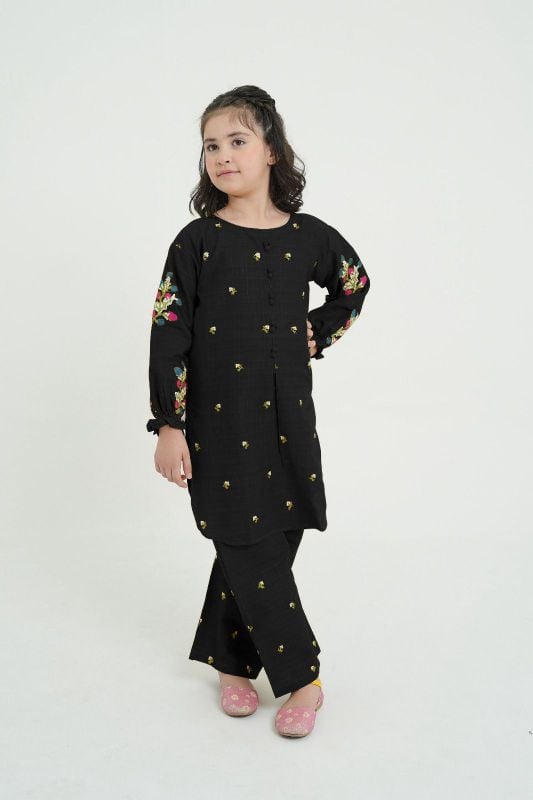 🆕 Kids 2Pcs Stylish Set 👧✨  
Front Stitch Button Shirt with Embroidered Flapper