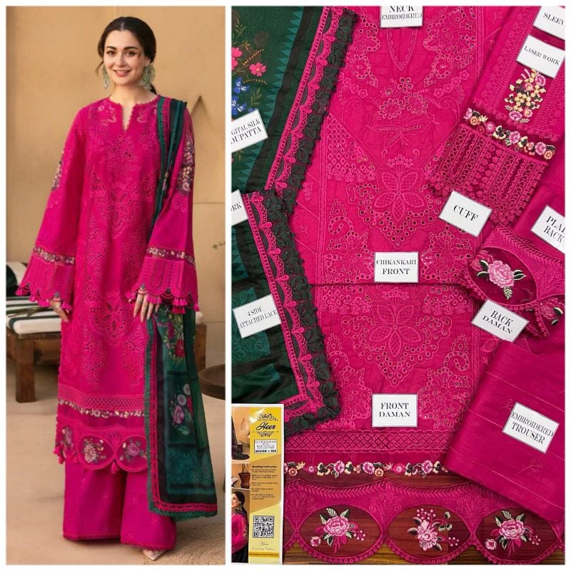 Fully Heavy Embroidered Chikankari Work  Unstitched 3 Pcs Dress