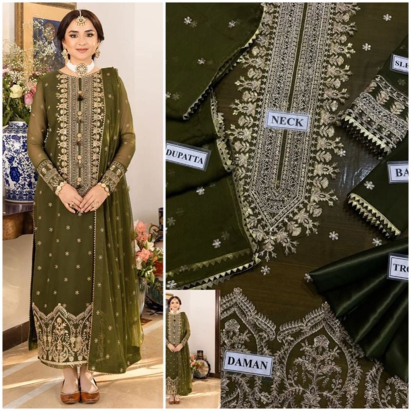 Chiffon Embroidered Luxury Unstiched 3Pc✓