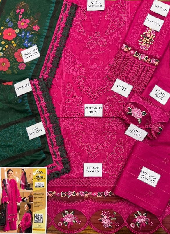 Fully Heavy Embroidered Chikankari Work  Unstitched 3 Pcs Dress