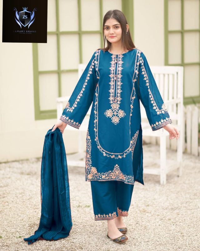 Round Sequence Embroidered on Shirt,Sleeves,Border With Seq Embroidered Trouser 3Pcs