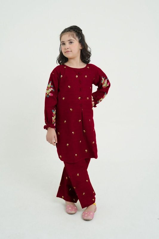 🆕 Kids 2Pcs Stylish Set 👧✨  
Front Stitch Button Shirt with Embroidered Flapper