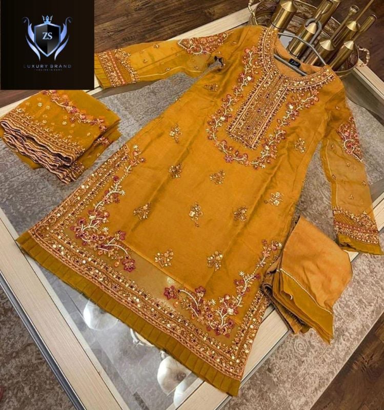 ✨Handwork, Nug Stone & Pearls Heavy Work Shirt With Emb Dupatta – 3 Piece ✨