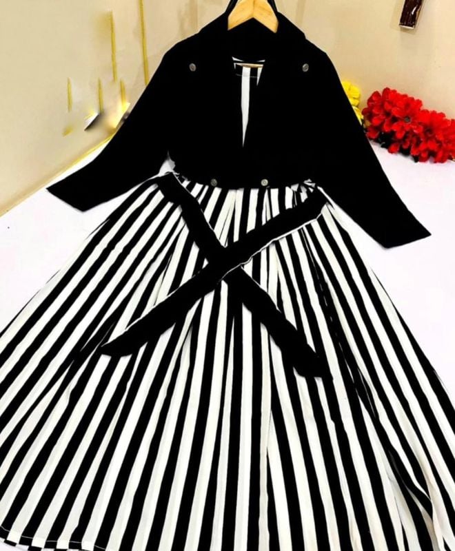 Zebra Printed Silk Maxi with Cotton Koti – 2PC