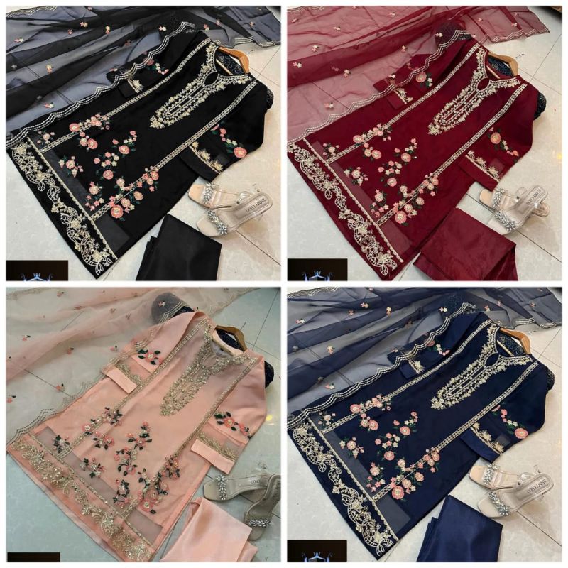 🌸 Neck, Sleeves And Daman Flower Embroidery With Embroidered Cut Work Dupatta 3PCs 🌸