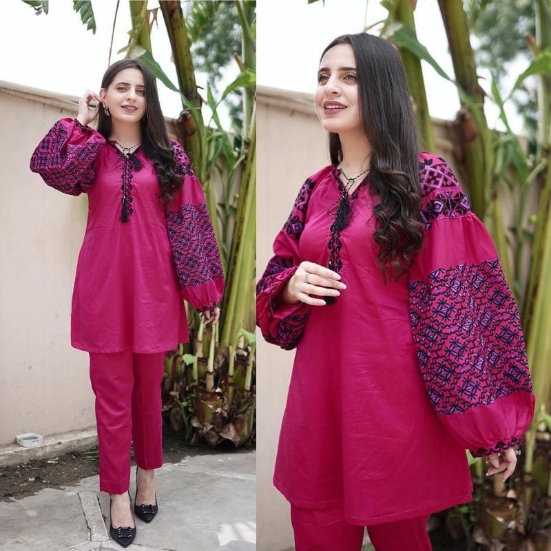 Heavy Sleeves Embroidery 2pcs Suit