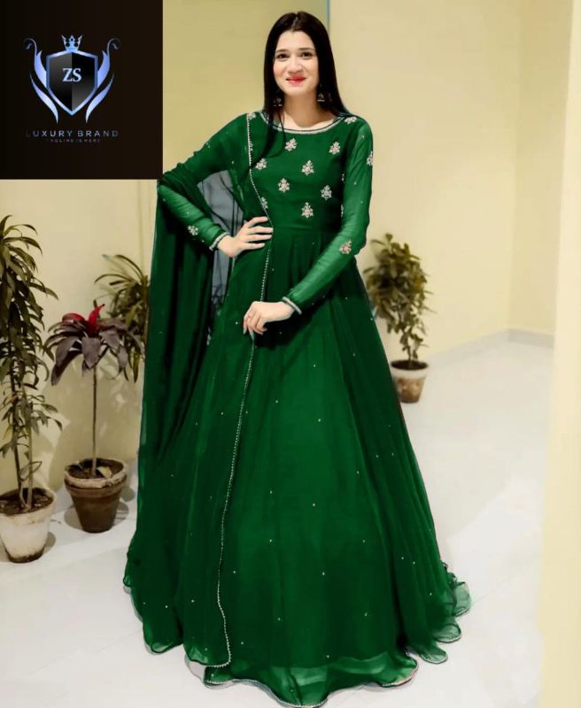 Neck & Sleeves Embroidered with Lace and front & Back Pearls Attached  Maxi with Pearls Dupatta 3Pcs