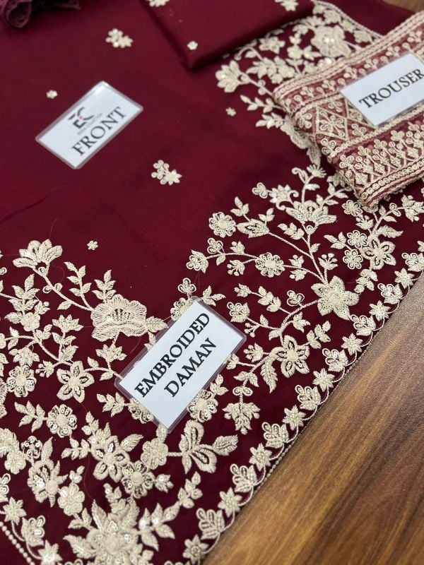 Chiffon Embroidered Sequence Unstitched 3Pc✓