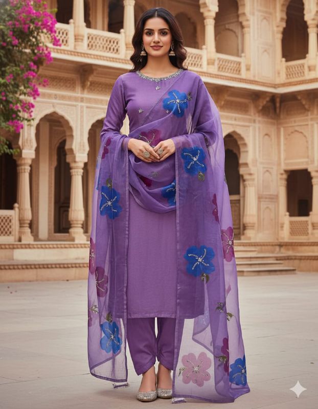 Indian Organza Fabric HandWork Brush Painted & Zarri Work Dupatta (13 Bunches Dupatta)🅰️