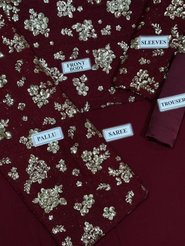 Saree Chiffon Embroidered Sequence Luxury Unstitched 3Pc✓